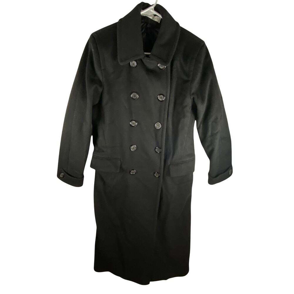 Larry Levine Coat Womens 4 Black Wool Long Double Breasted Overcoat Made USA
